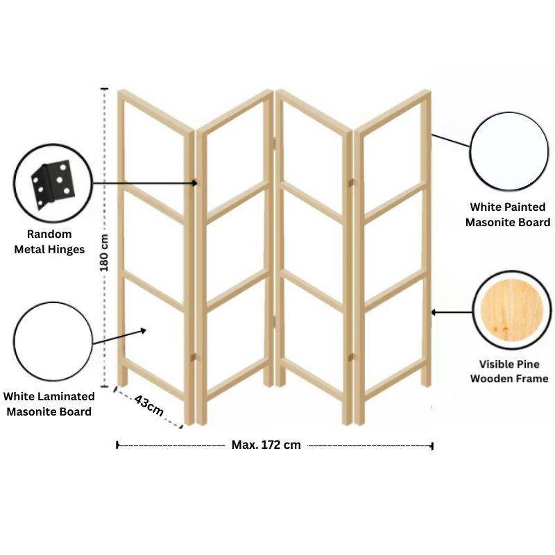 Partition Room Divider - 4-Panel Double-Sided White Faced Folding Screen Room Divider with Sealed Wooden Frames Fitted with Floor Protectors