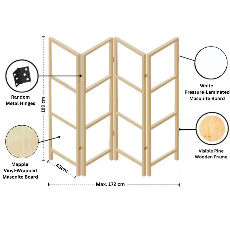 Partition Room Divider - 4-Panel Dual-Faced Folding Screen Room Divider