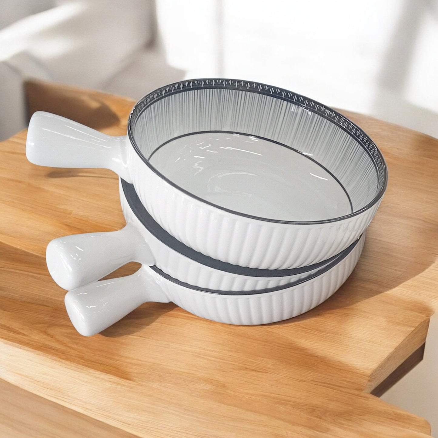 Set of 4 Ceramic Stylish Tableware Bowls with Handles - Elegant & Practical Serving Bowls