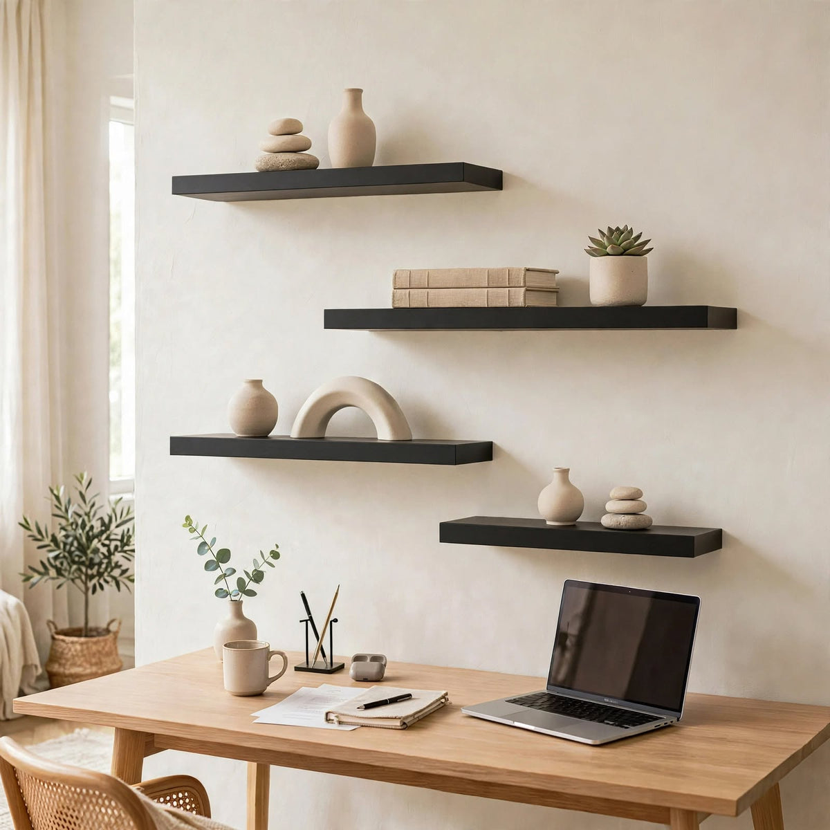 Set of 4 Display Wall Décor Floating Shelves - Black (Mixed Sizes)