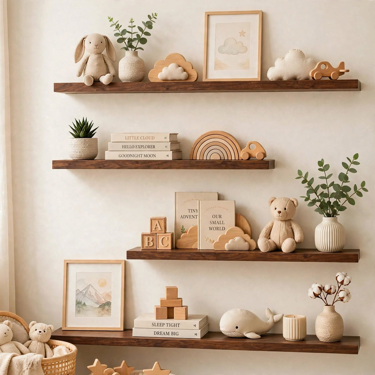 Set of 4 Display Wall Décor Floating Shelves - Dark Brown (Mixed Sizes)