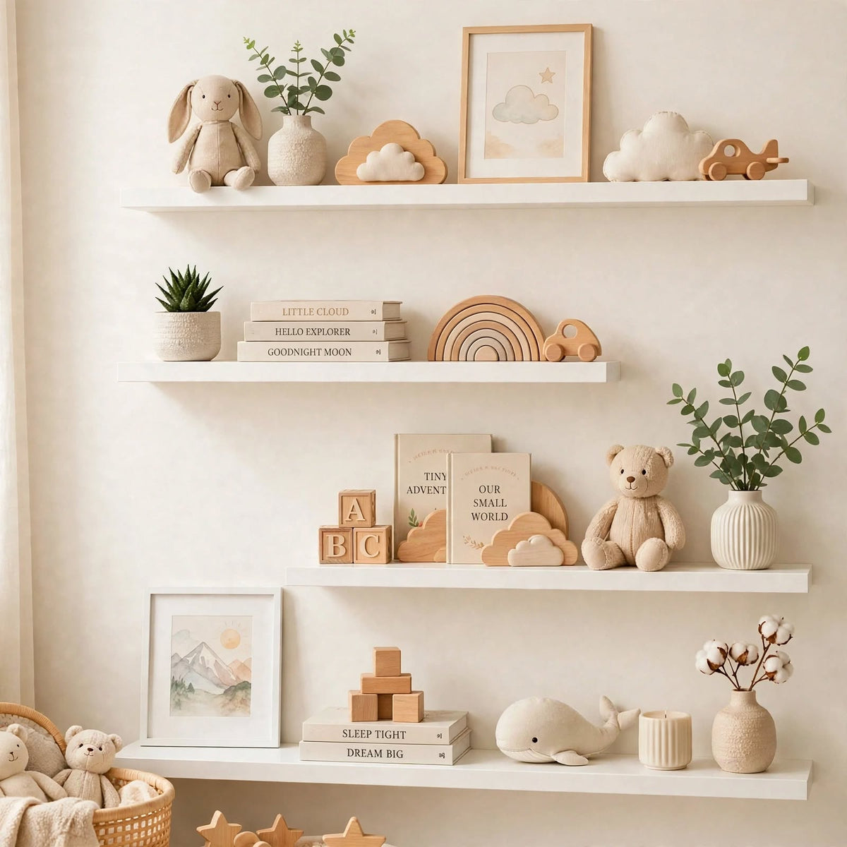 Set of 4 Display Wall Décor Floating Shelves - White (Mixed Sizes)