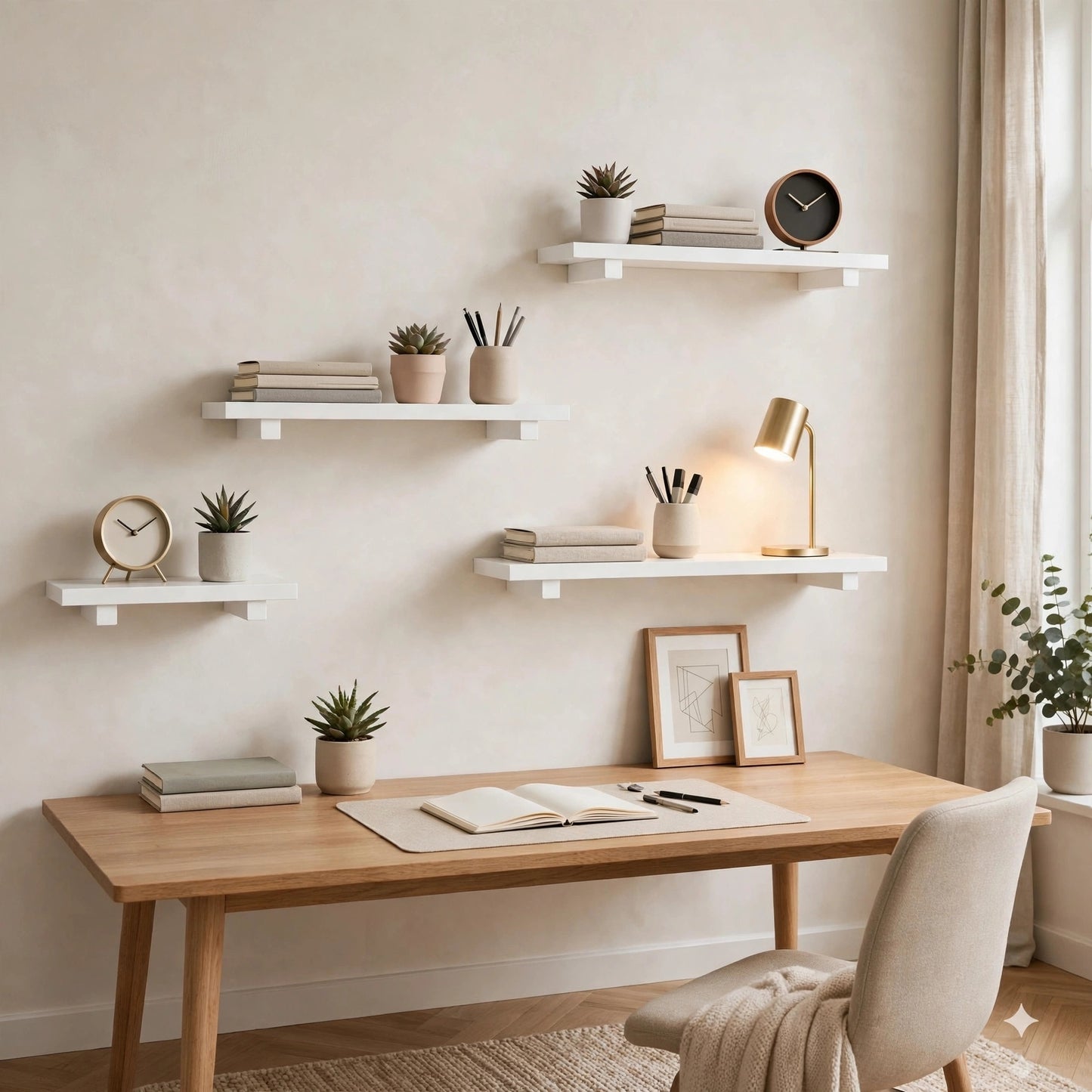 Set of 4 White Minimalist Display Wall Décor Shelves - (Mixed Size)