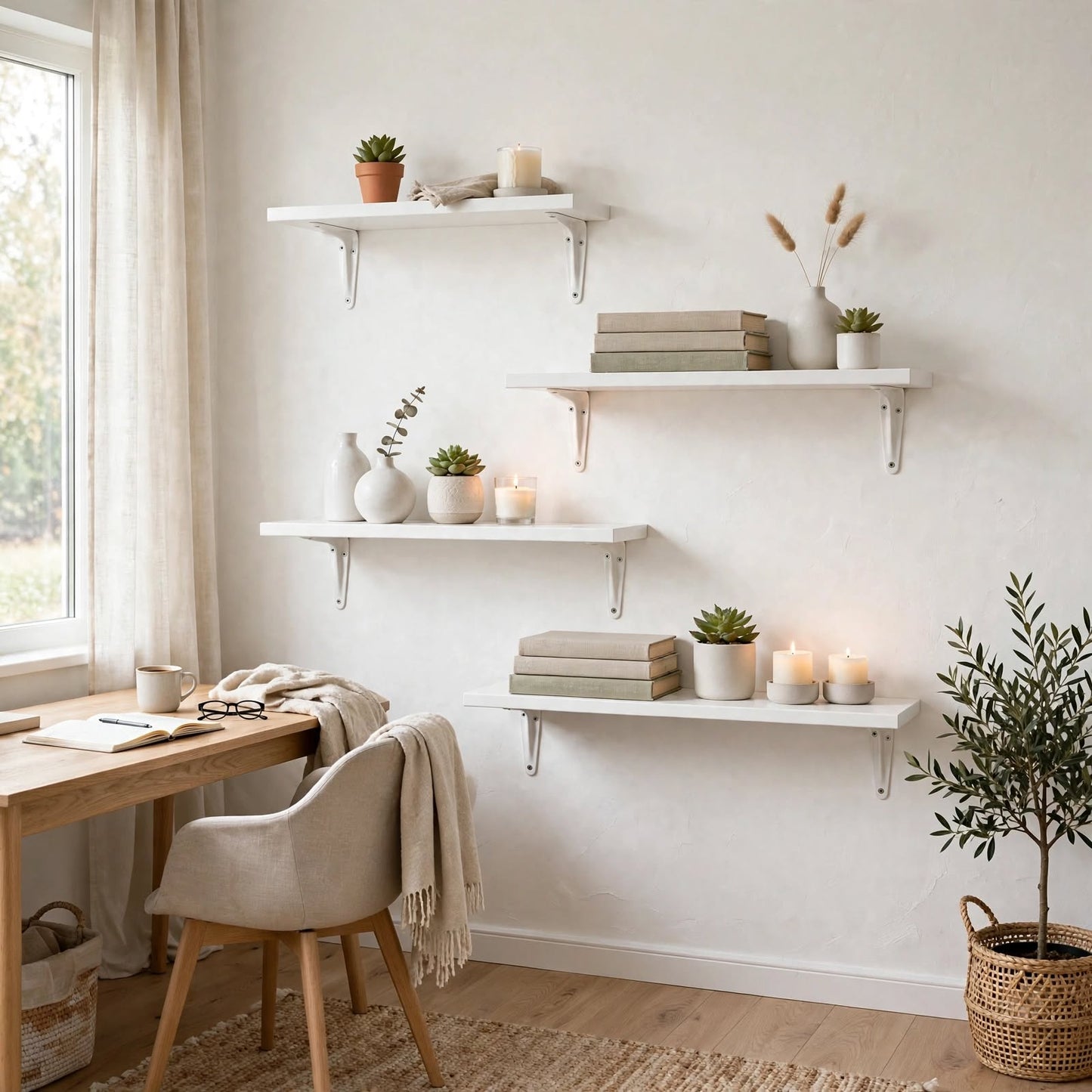 Set of 4 White Display Wall Décor Shelves - (Mixed-Sizes)