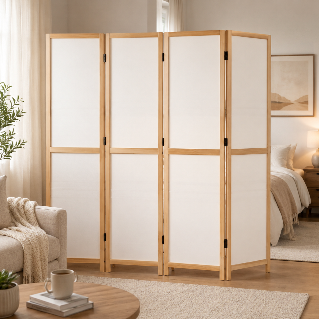 Partition Room Divider - 4-Panel Double-Sided White Folding Screen Room Divider