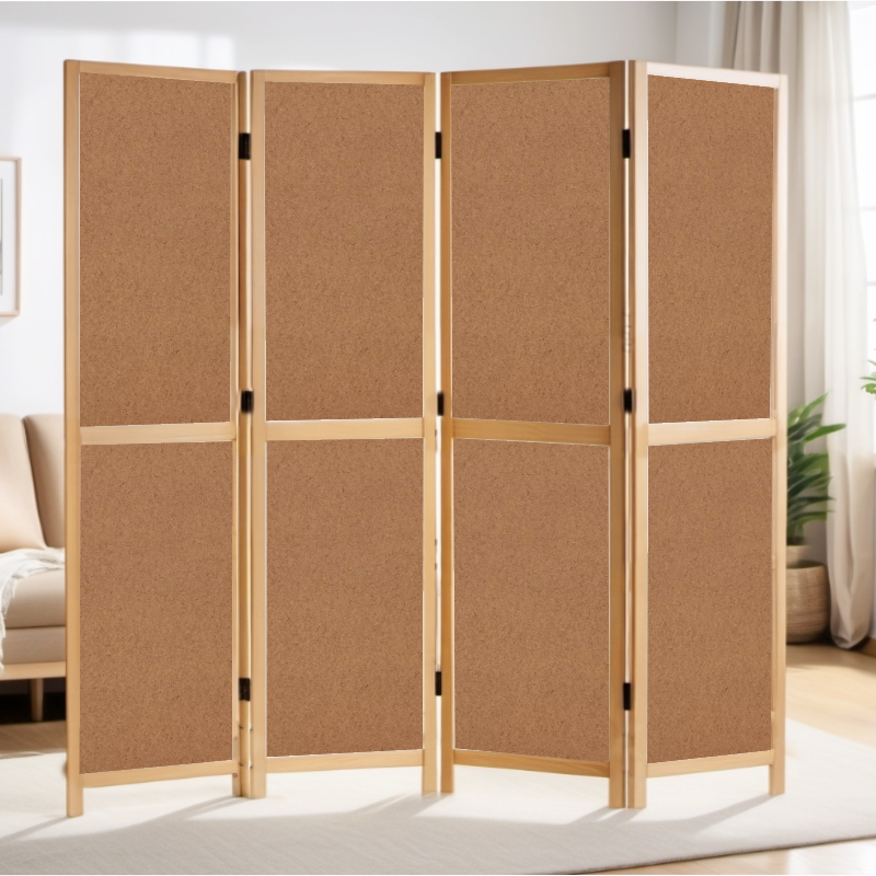 Partition Room Divider - 4-Panel Double-Sided Natural Folding Screen Room Divider with Sealed Wooden Frames Fitted with Floor Protectors