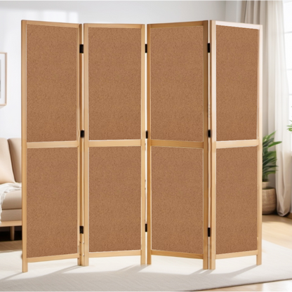 Partition Room Divider - 4-Panel Double-Sided Natural Folding Screen Room Divider with Sealed Wooden Frames Fitted with Floor Protectors