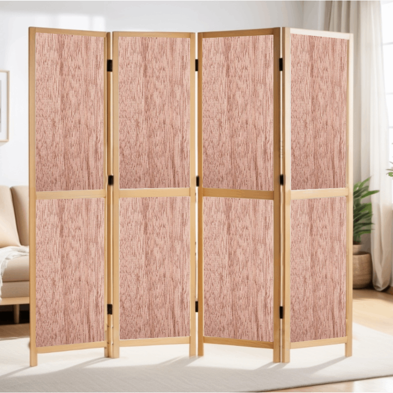 Partition Room Divider - 4-Panel Double-Sided Veneered-Face Interior Plywood Folding Screen Room Divider