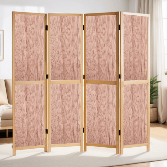 Partition Room Divider - 4-Panel Double-Sided Veneered-Face Interior Plywood Folding Screen Room Divider