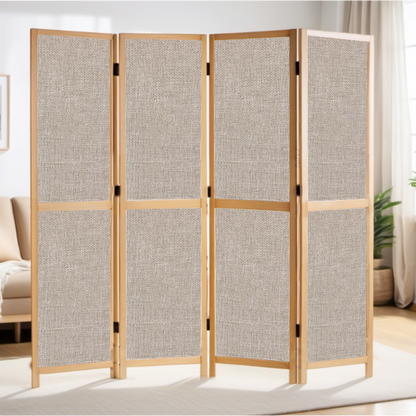 Partition Room Divider - 4-Panel Single-Sided Upholstery Fabric Folding Screen Room Divider with Sealed Wooden Frames Fitted with Floor Protectors