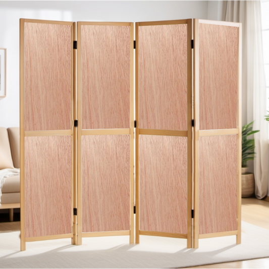 Partition Room Divider - 4-Panel Double-Sided Commercial Veneered-Face Interior Plywood Folding Screen Room Divider with Sealed Wooden Frames Fitted with Floor Protectors