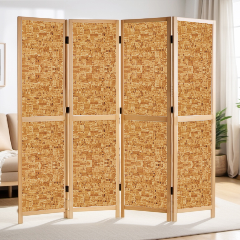 Partition Room Divider - 4-Panel Two-Faced Cork and White Folding Screen Room Divider with Sealed Wooden Frames
