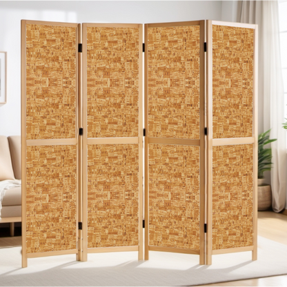 Partition Room Divider - 4-Panel Two-Faced Cork and White Folding Screen Room Divider with Sealed Wooden Frames