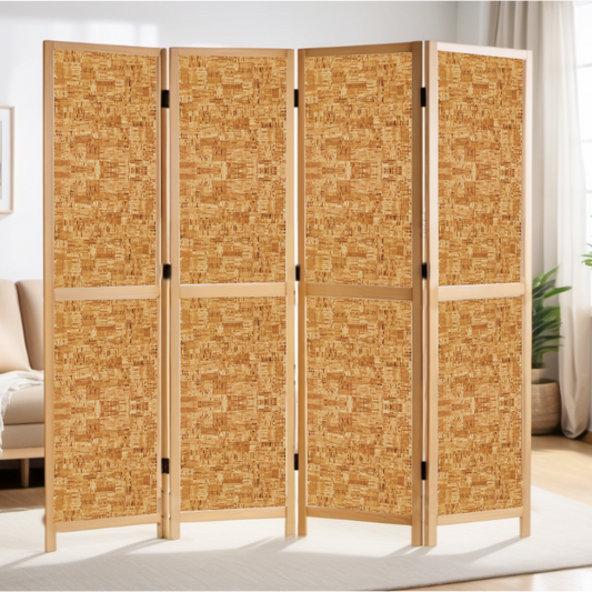 Partition Room Divider - 4-Panel Two-Faced Cork and White Folding Screen Room Divider with Sealed Wooden Frames