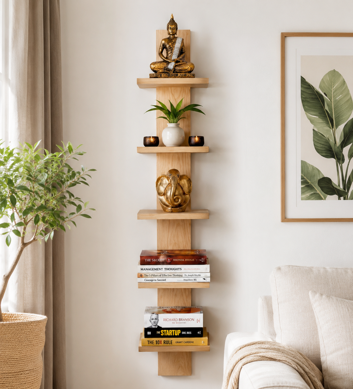 Multi-Tier Wall Mounted Wooden Shelf for Plants, Books, Photo Frames & Home Décor