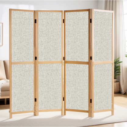 Partition Room Divider - 4-Panel Single-Sided Upholstery Fabric Folding Screen Room Divider with Sealed Wooden Frames Fitted with Floor Protectors
