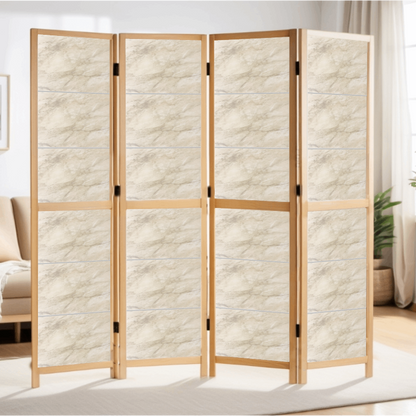 Partition Room Divider - 4-Panel Single-Sided Beige-and-Grey Finish Folding Screen Room Divider
