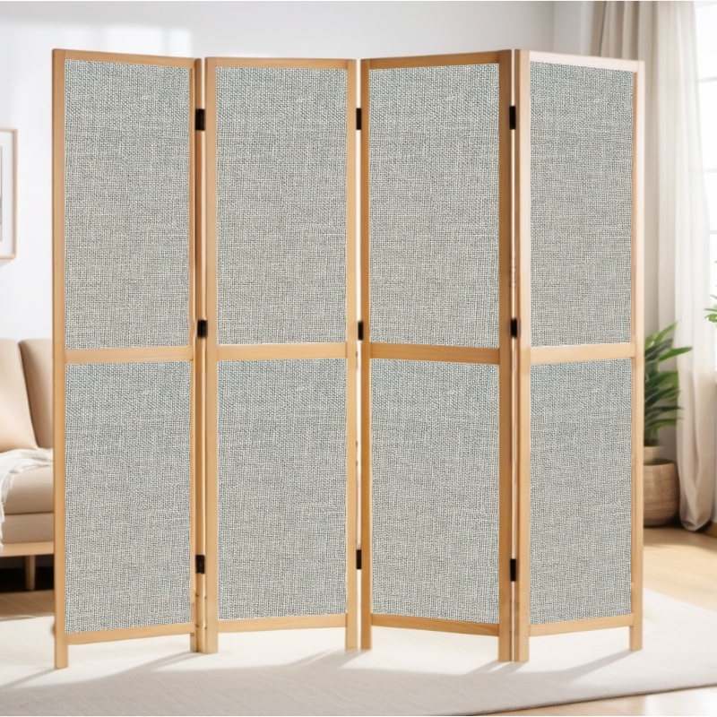Partition Room Divider - 4-Panel Single-Sided Upholstery Fabric Folding Screen Room Divider with Sealed Wooden Frames Fitted with Floor Protectors