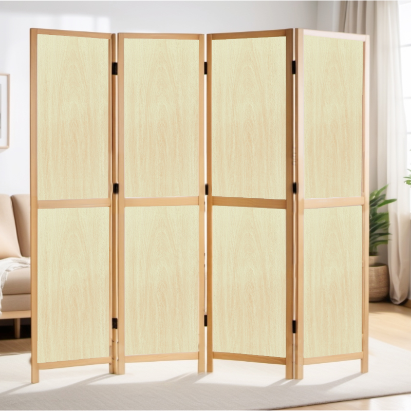 Partition Room Divider - 4-Panel Two-Faced Maple and White Folding Screen Room Divider with Sealed Wooden Frames