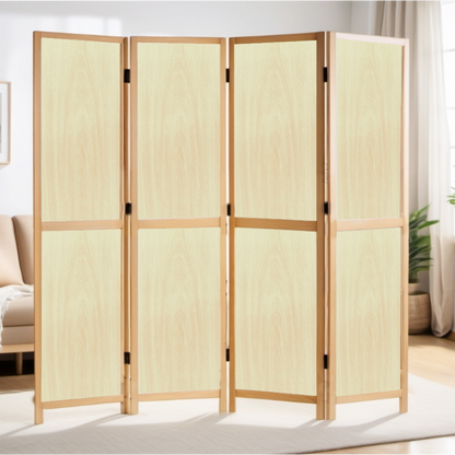Partition Room Divider - 4-Panel Two-Faced Maple and White Folding Screen Room Divider with Sealed Wooden Frames