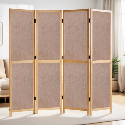 Partition Room Divider - 4-Panel Double-Sided Interior Hardwood Plywood Folding Screen Room Divider with Sealed Wooden Frames with Floor Protectors