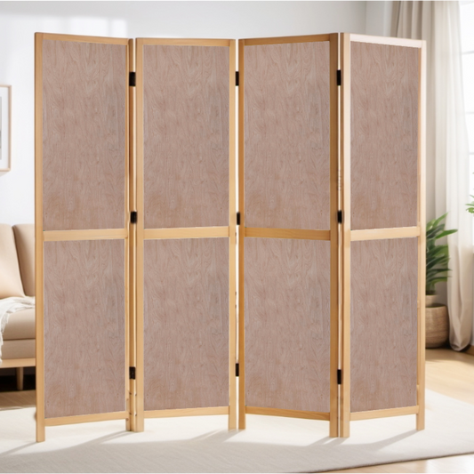 Partition Room Divider - 4-Panel Double-Sided Interior Hardwood Plywood Folding Screen Room Divider with Sealed Wooden Frames with Floor Protectors