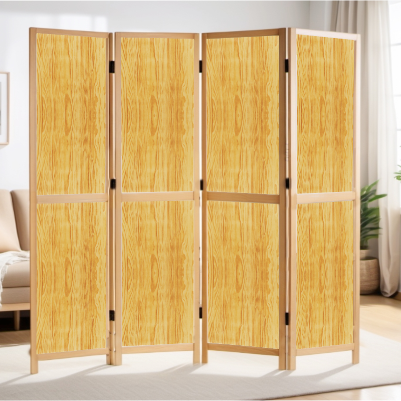 Partition Room Divider - 4-Panel Two-Faced Pine and White Finish Folding Screen Room Divider with Sealed Wooden Frames