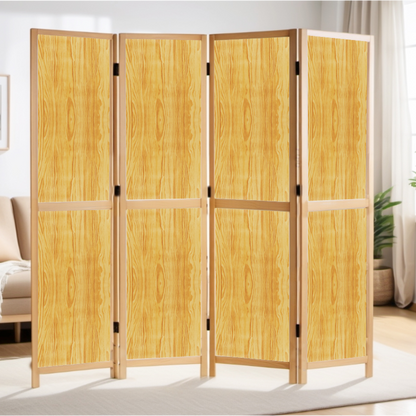 Partition Room Divider - 4-Panel Two-Faced Pine and White Finish Folding Screen Room Divider with Sealed Wooden Frames