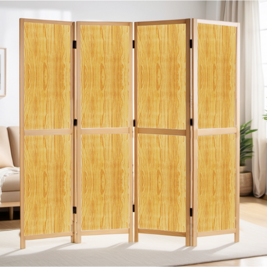 Partition Room Divider - 4-Panel Two-Faced Pine and White Finish Folding Screen Room Divider with Sealed Wooden Frames