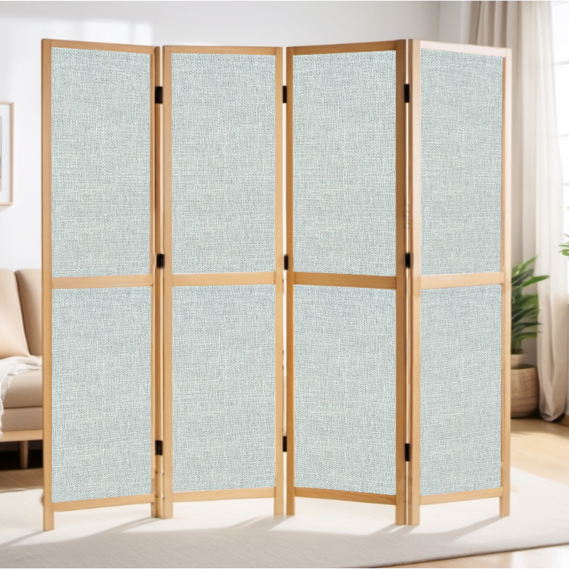 Partition Room Divider - 4-Panel Single-Sided Upholstery Fabric Folding Screen Room Divider with Sealed Wooden Frames Fitted with Floor Protectors