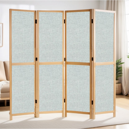 Partition Room Divider - 4-Panel Single-Sided Upholstery Fabric Folding Screen Room Divider with Sealed Wooden Frames Fitted with Floor Protectors