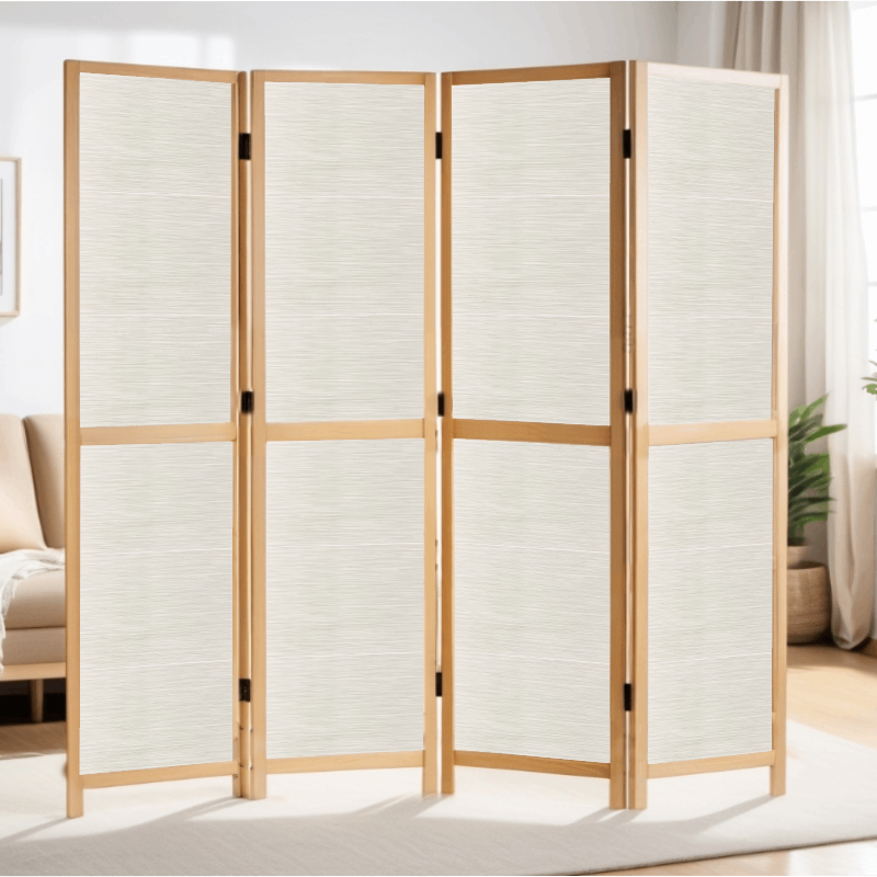 Partition Room Divider - 4-Panel Single-Sided Grey Stripe Finish Folding Screen Room Divider