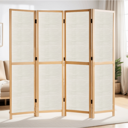 Partition Room Divider - 4-Panel Single-Sided Grey Stripe Finish Folding Screen Room Divider