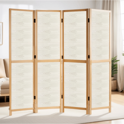Partition Room Divider - 4-Panel Single-Sided Light Woodgrain Finish Folding Screen Room Divider