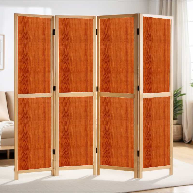 Partition Room Divider - 4-Panel Two-Faced Cherry and White Folding Screen Room Divider with Sealed Wooden Frames