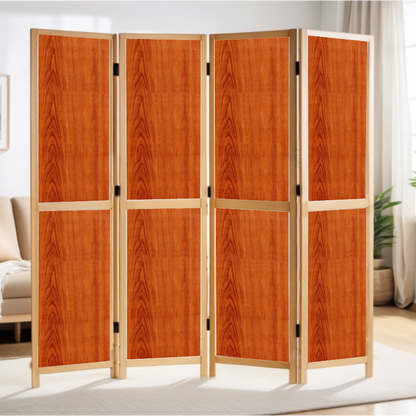 Partition Room Divider - 4-Panel Two-Faced Cherry and White Folding Screen Room Divider with Sealed Wooden Frames