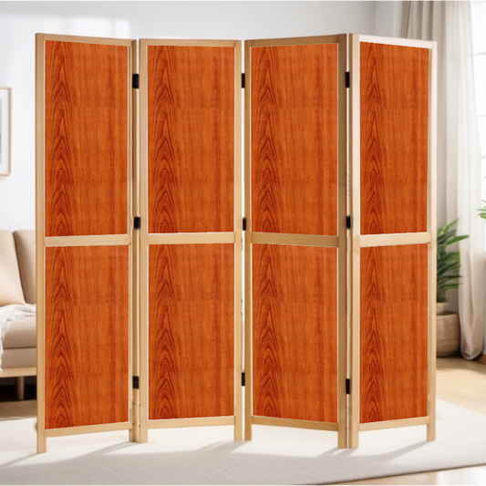 Partition Room Divider - 4-Panel Two-Faced Cherry and White Folding Screen Room Divider with Sealed Wooden Frames