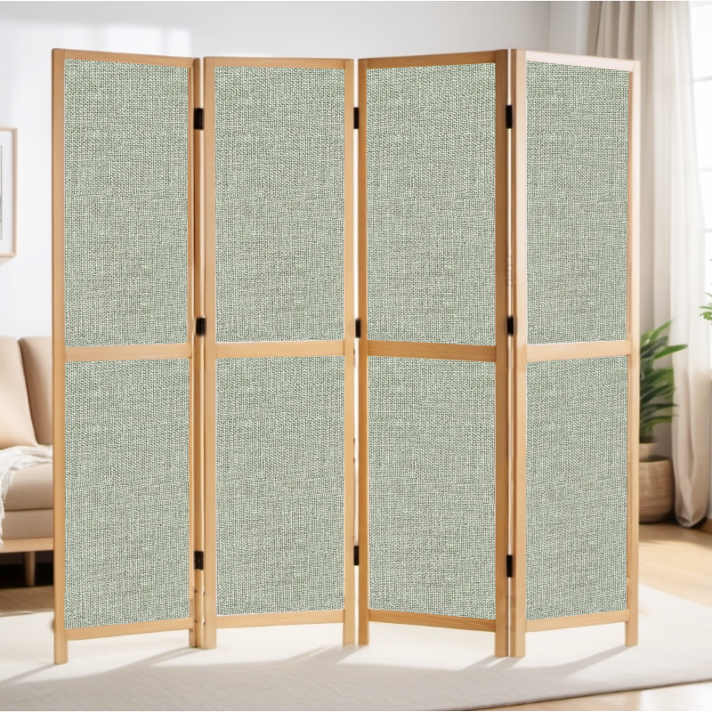 Partition Room Divider - 4-Panel Single-Sided Upholstery Fabric Folding Screen Room Divider with Sealed Wooden Frames Fitted with Floor Protectors