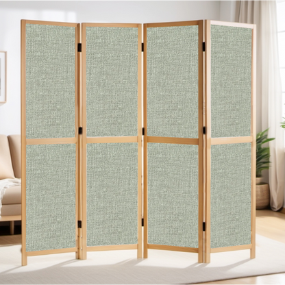 Partition Room Divider - 4-Panel Single-Sided Upholstery Fabric Folding Screen Room Divider with Sealed Wooden Frames Fitted with Floor Protectors