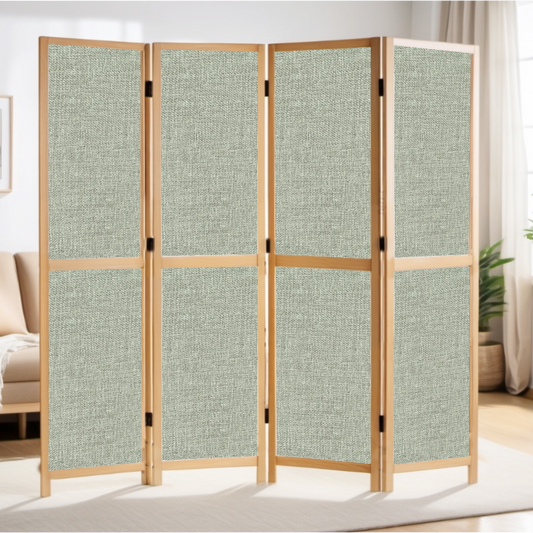 Partition Room Divider - 4-Panel Double-Sided Upholstery Fabric Folding Screen Room Divider
