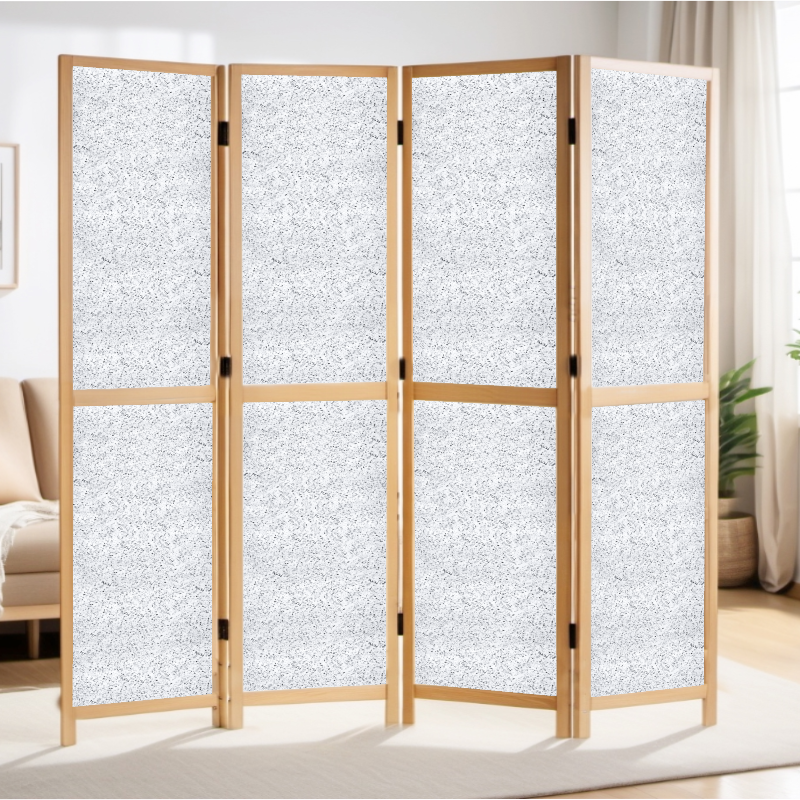 Partition Room Divider - 4-Panel Two-Faced Ash and White Folding Screen Room Divider with Sealed Wooden Frames