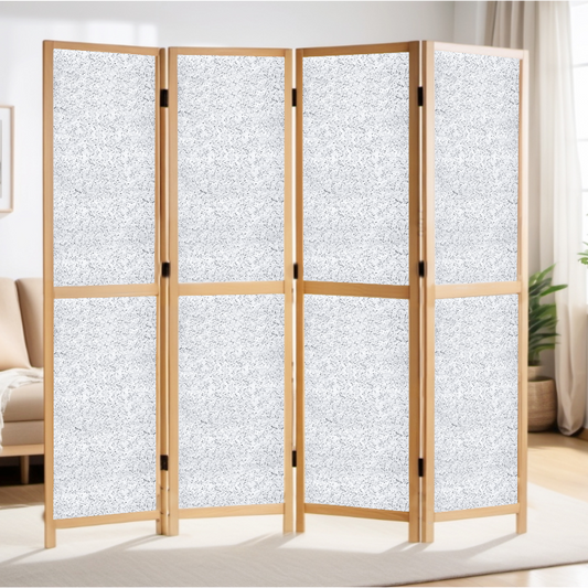 Partition Room Divider - 4-Panel Two-Faced Ash and White Folding Screen Room Divider with Sealed Wooden Frames