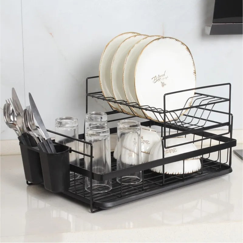 Linear Dish Rack 2-Tier Dish Rack Kitchen Stainless Steel Dish Drainer Rack with Drainb ...