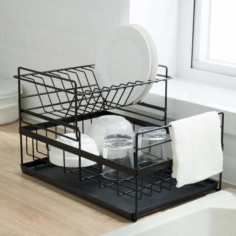 Linear Dish Rack 2-Tier Dish Rack Kitchen Stainless Steel Dish Drainer Rack with Drainb ...