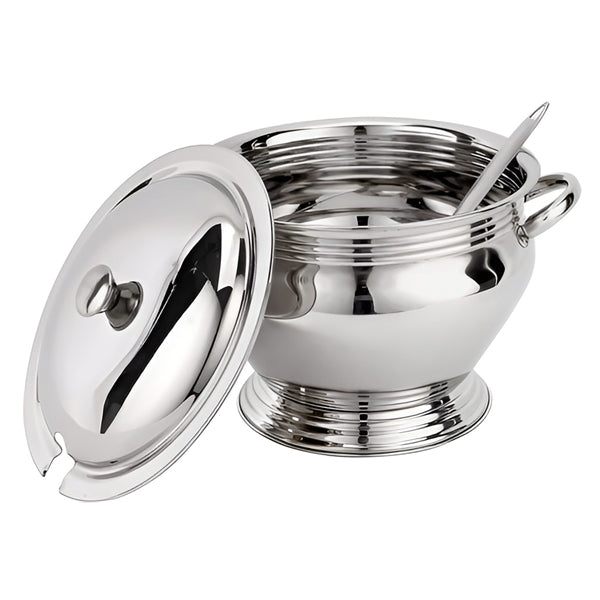 Soup Tureen - 21cm Stainless Steel Soup Tureen with Lid and Serving Ladle