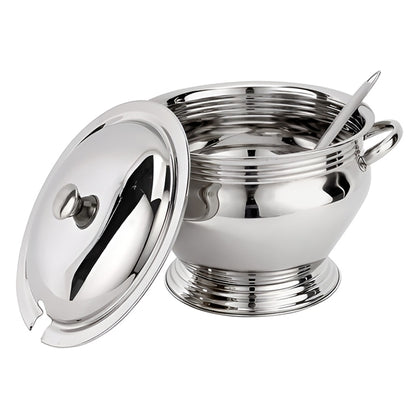 Soup Tureen - 21cm Stainless Steel Soup Tureen with Lid and Serving Ladle