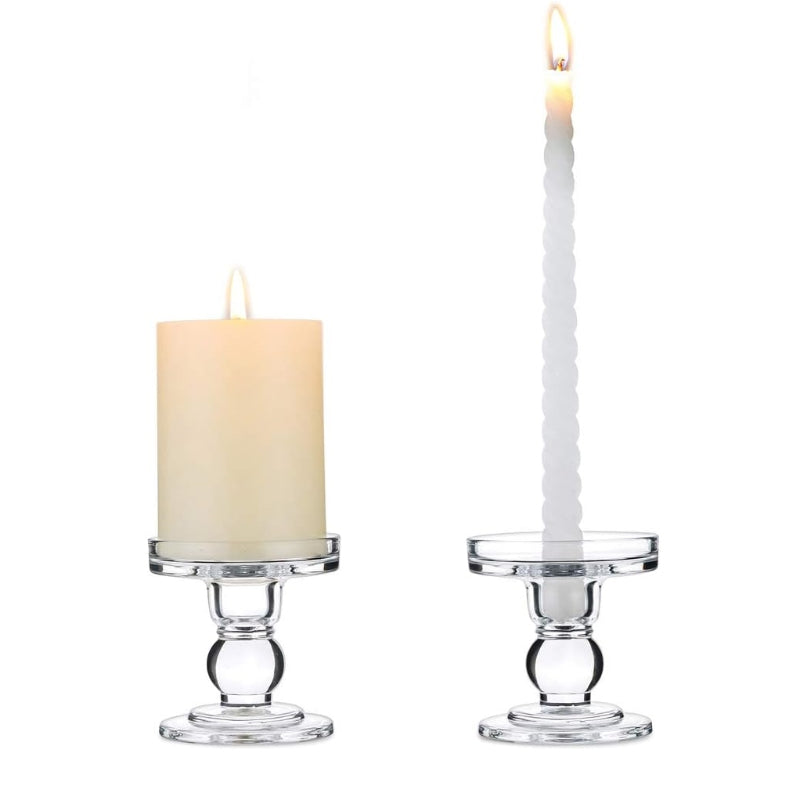 2 Pack Clear Decorative Glass Taper Candlestick Holders
