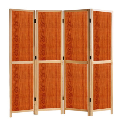 Partition Room Divider - 4-Panel Two-Faced Cherry and White Folding Screen Room Divider with Sealed Wooden Frames
