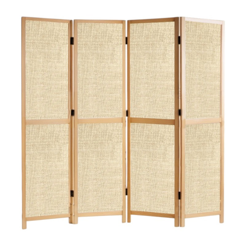 Partition Room Divider - 4-Panel Single-Sided Upholstery Fabric Folding Screen Room Divider with Wooden Frame