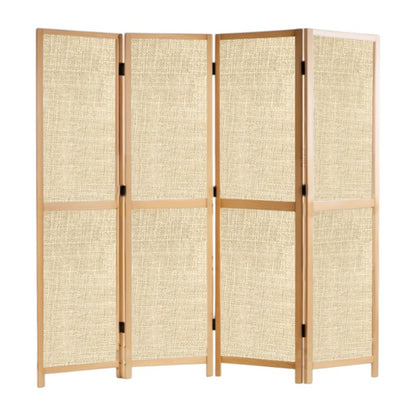 Partition Room Divider - 4-Panel Single-Sided Upholstery Fabric Folding Screen Room Divider with Wooden Frame